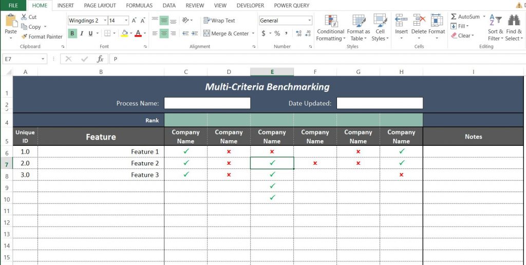 Product Benchmarking Template in Excel 02